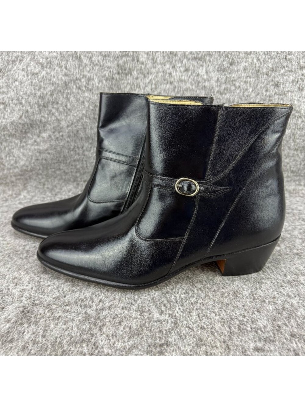 ✅Womens 9D Vintage Hipoppotamus Black Leather Side Zip Ankle Boots Buckle NOS